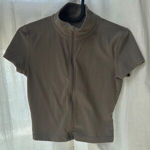 Aritzia Golden Cropped Short Sleeve Zip-Up Top